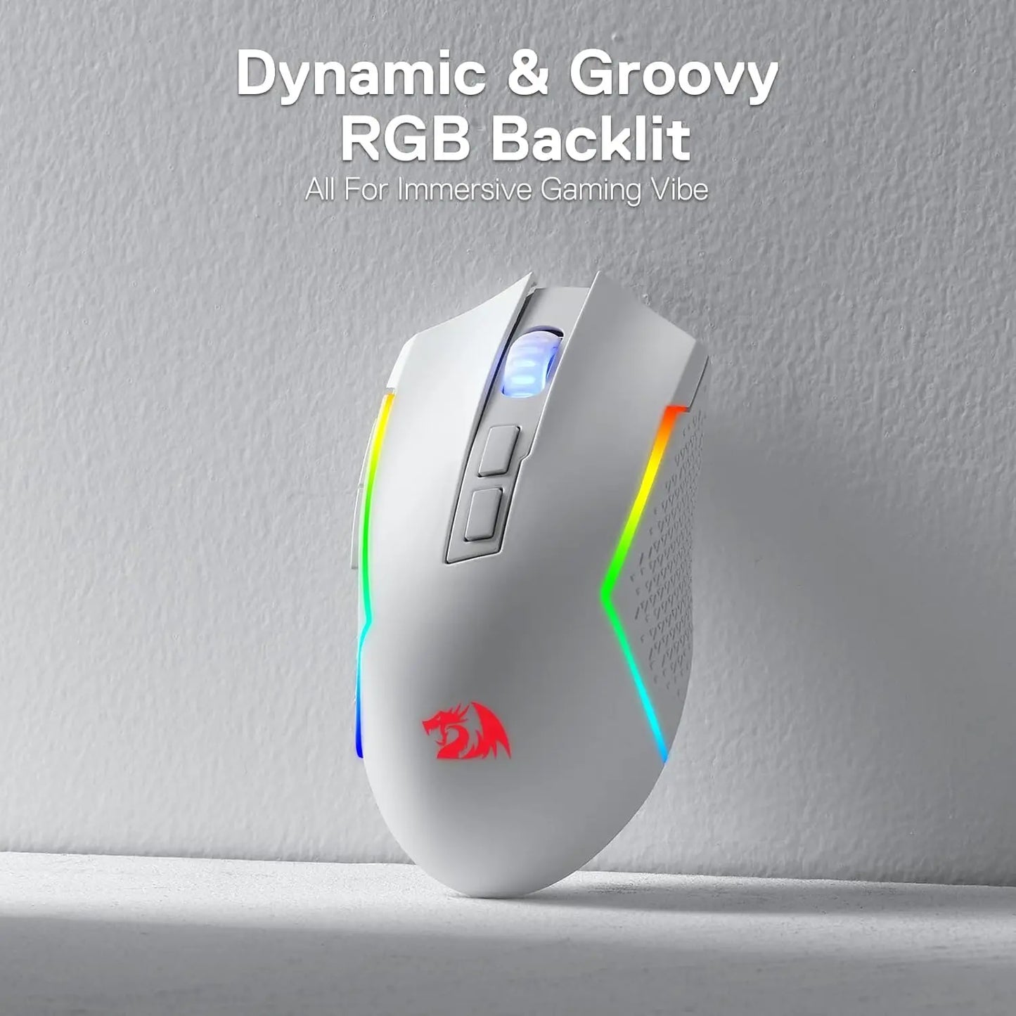 M693 Wireless/Wired BT & 2.4G Bluetooth Gaming 8000 DPI Mouse 3-Mode Connection RGB Backlight for Pc/Mac/Laptop, White