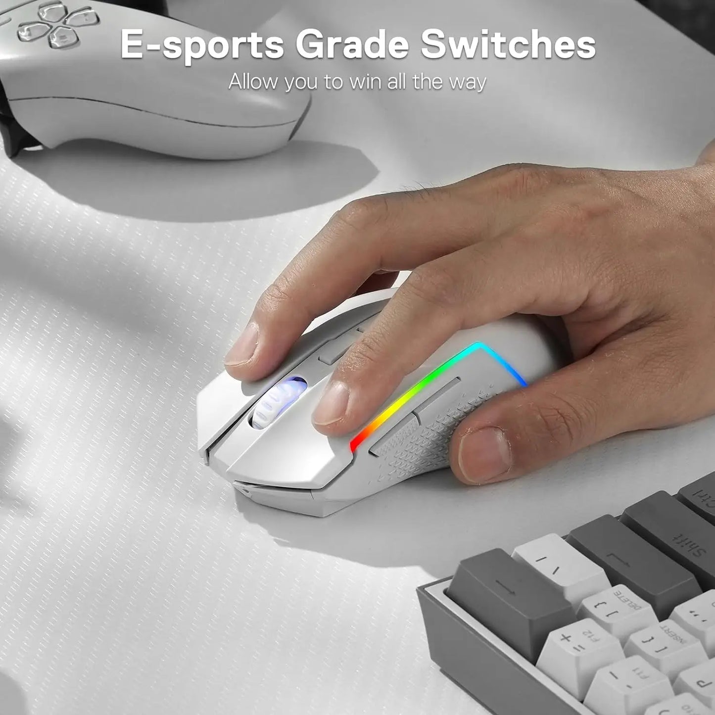M693 Wireless/Wired BT & 2.4G Bluetooth Gaming 8000 DPI Mouse 3-Mode Connection RGB Backlight for Pc/Mac/Laptop, White