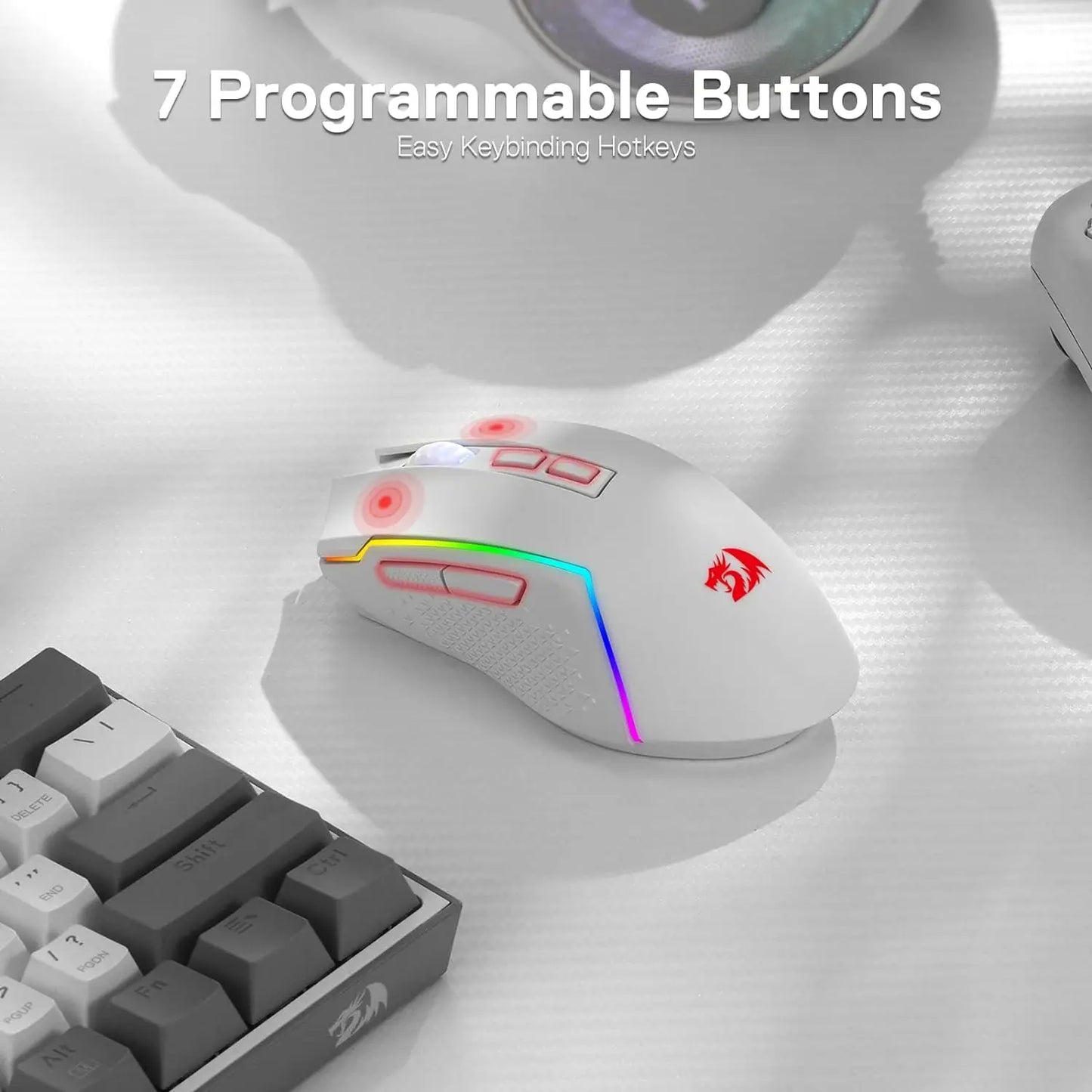 M693 Wireless/Wired BT & 2.4G Bluetooth Gaming 8000 DPI Mouse 3-Mode Connection RGB Backlight for Pc/Mac/Laptop, White