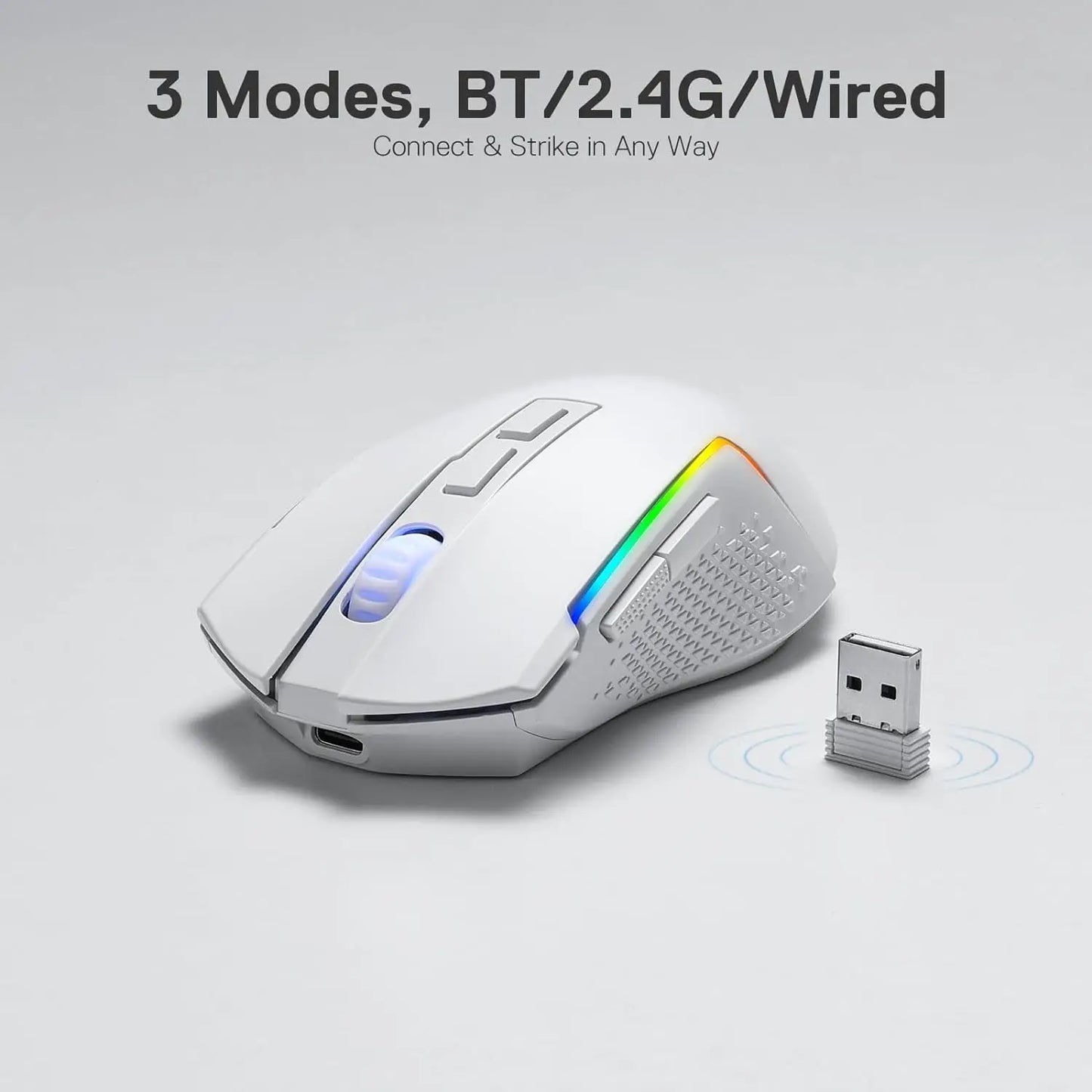 M693 Wireless/Wired BT & 2.4G Bluetooth Gaming 8000 DPI Mouse 3-Mode Connection RGB Backlight for Pc/Mac/Laptop, White